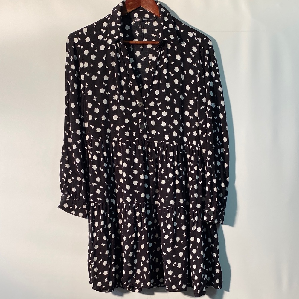 Zara Black and White Floral Mini Dress